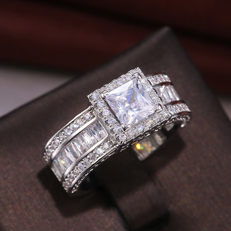 Square Cut Diamond-Inspired Zircon Halo Ring