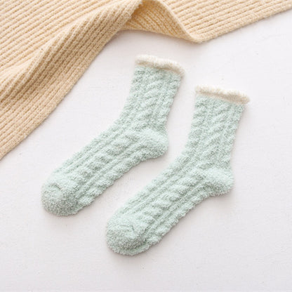 Soft Coral Fleece Crew Socks for Women