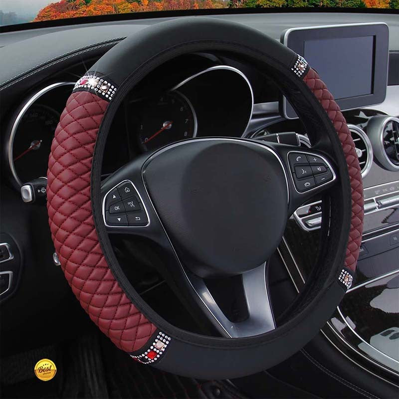 Leather Embroidered Steering Wheel Cover