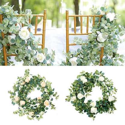 Artificial Eucalyptus Garland with Roses & Gypsophila