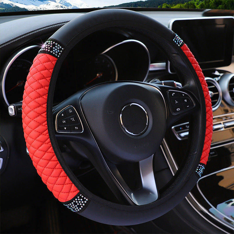 Leather Embroidered Steering Wheel Cover