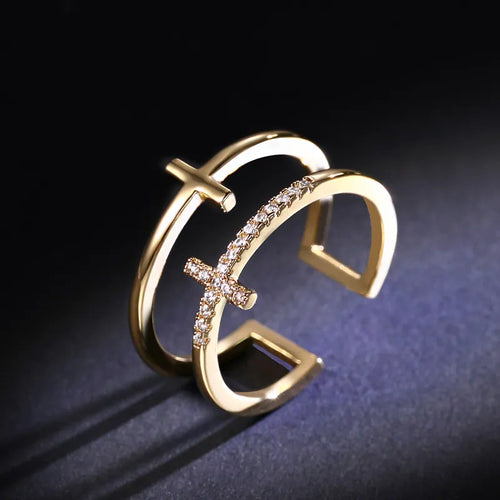 Korean-Style Double Cross Adjustable Ring