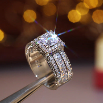 Square Cut Diamond-Inspired Zircon Halo Ring