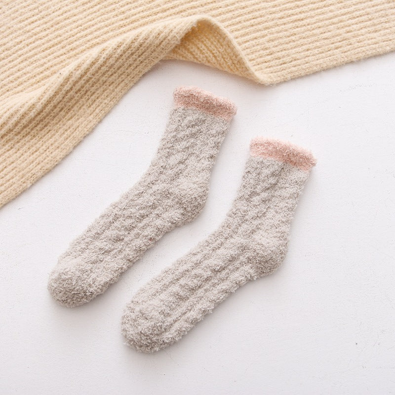 Soft Coral Fleece Crew Socks for Women