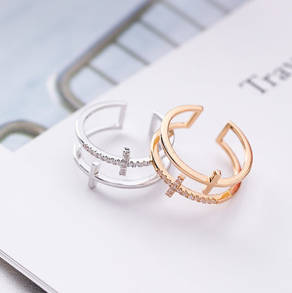 Korean-Style Double Cross Adjustable Ring