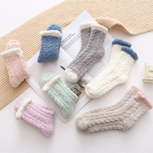 Soft Coral Fleece Crew Socks for Women