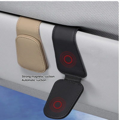 Magnetic Leather Car Visor Sunglasses Holder