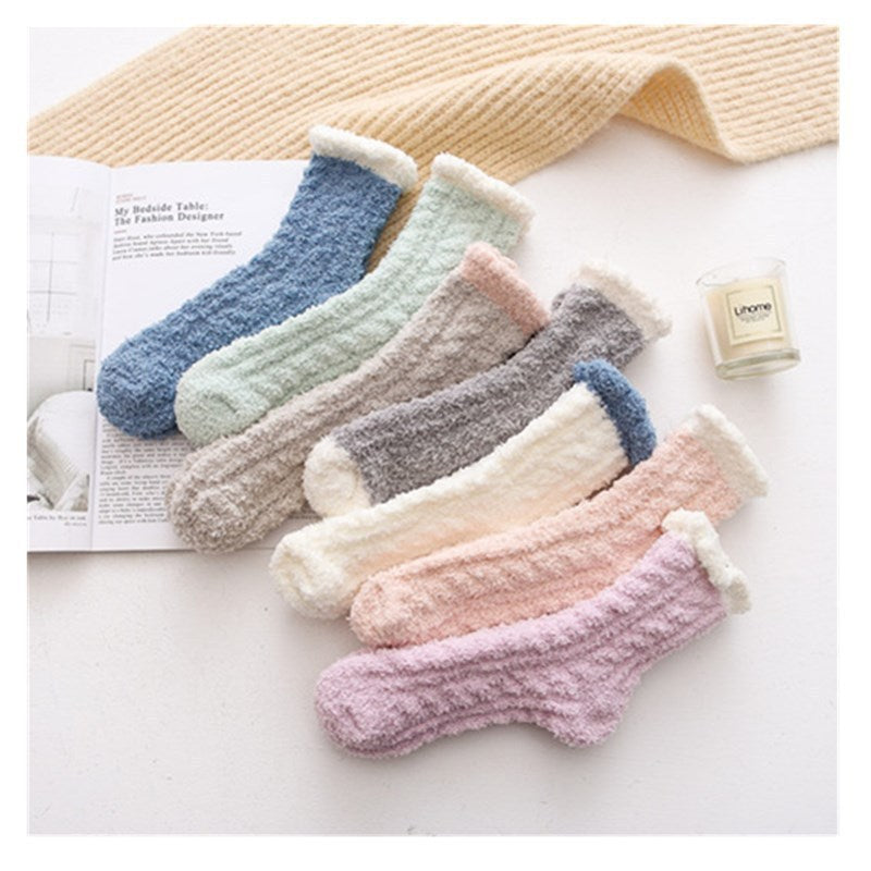 Soft Coral Fleece Crew Socks for Women