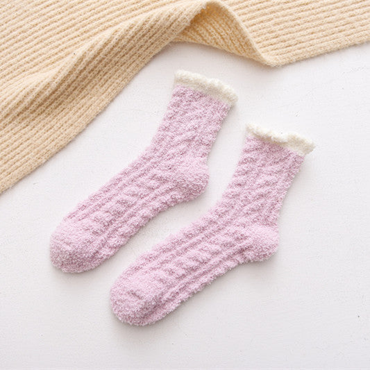 Soft Coral Fleece Crew Socks for Women