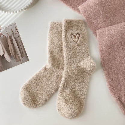 Women's Fuzzy Heart Embroidered Socks