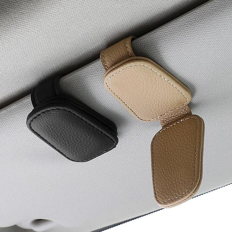 Magnetic Leather Car Visor Sunglasses Holder