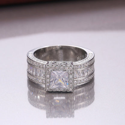 Square Cut Diamond-Inspired Zircon Halo Ring