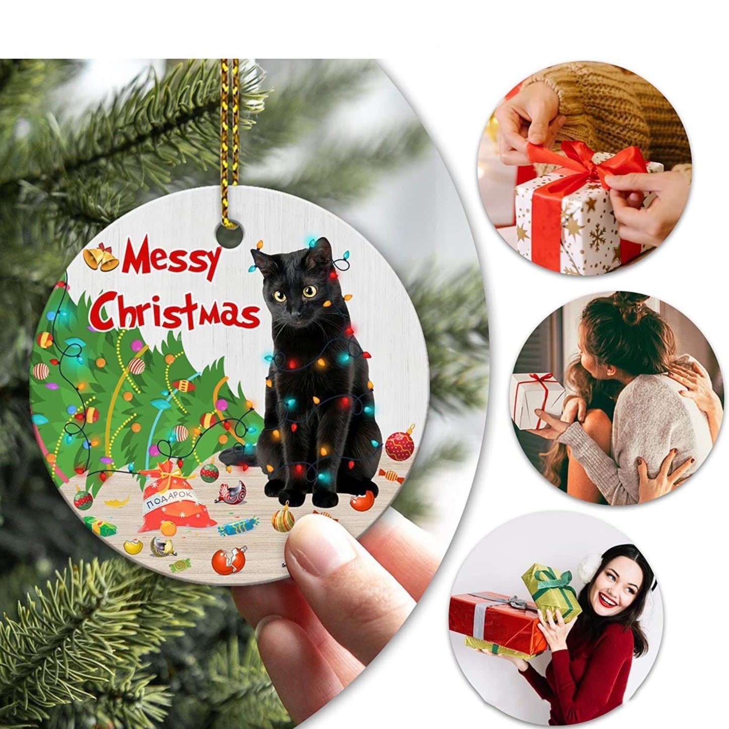 Black Cat Christmas Ornaments