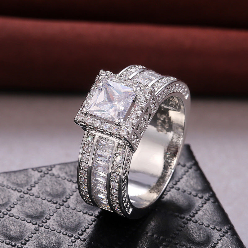 Square Cut Diamond-Inspired Zircon Halo Ring