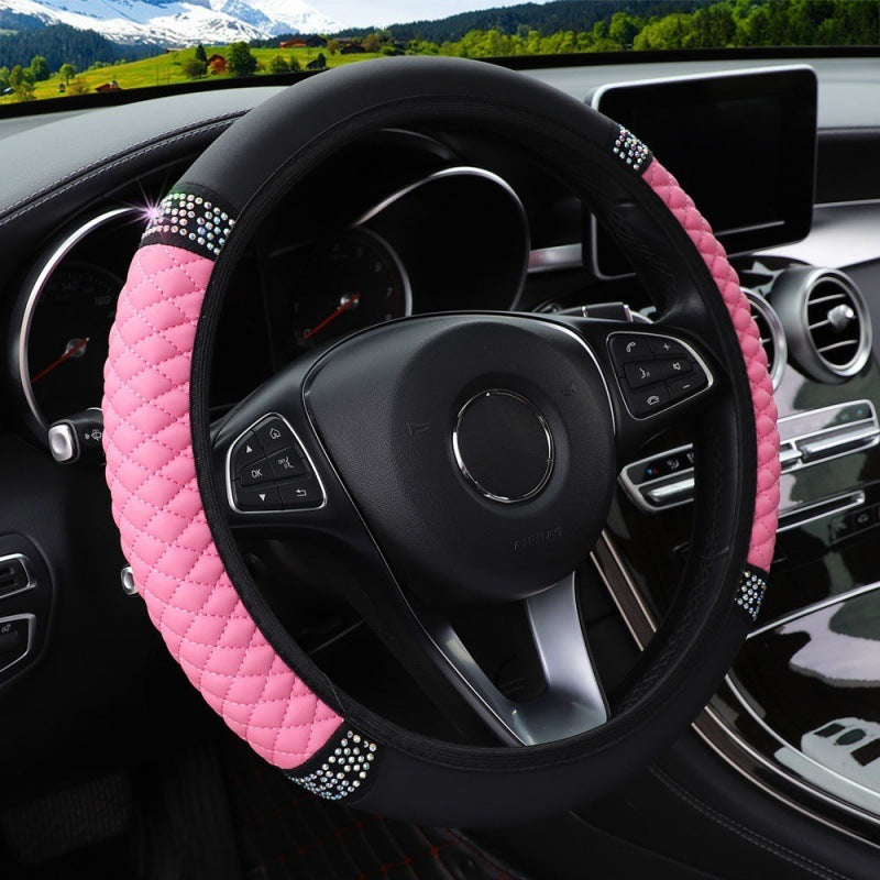 Leather Embroidered Steering Wheel Cover