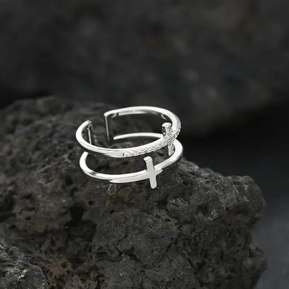 Korean-Style Double Cross Adjustable Ring