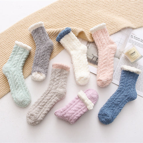 Soft Coral Fleece Crew Socks for Women