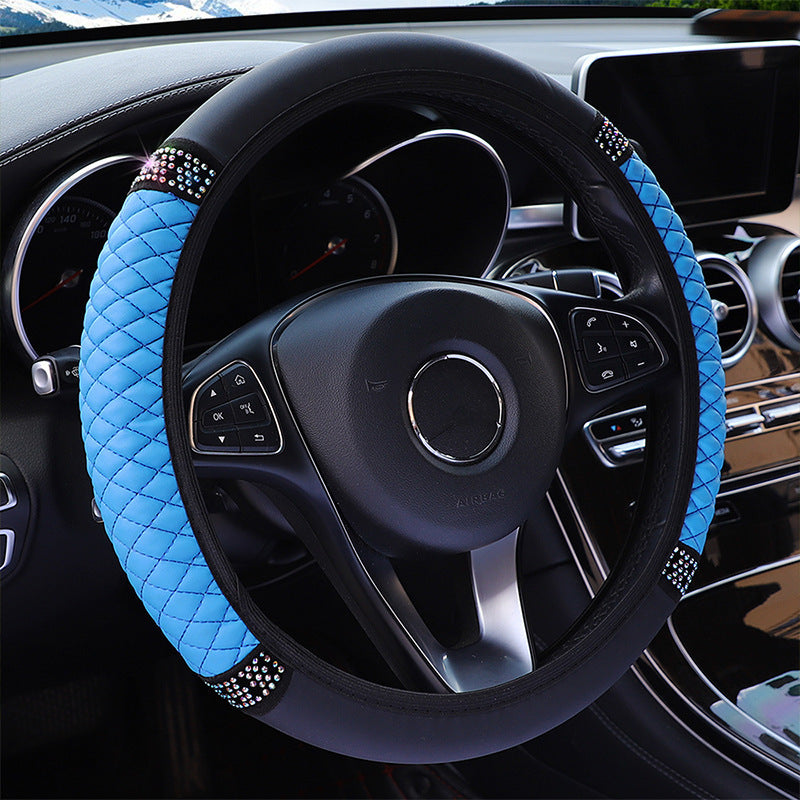 Leather Embroidered Steering Wheel Cover