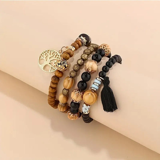 Boho Multi-Layer Wooden Bead Bracelets