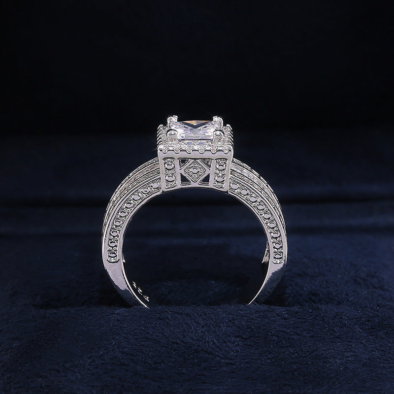 Square Cut Diamond-Inspired Zircon Halo Ring