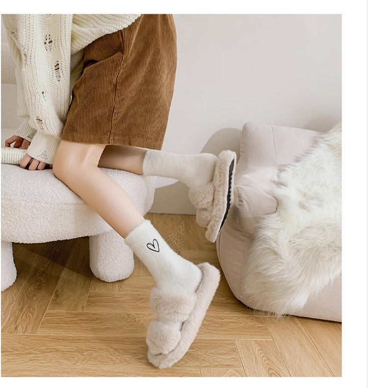 Women's Fuzzy Heart Embroidered Socks