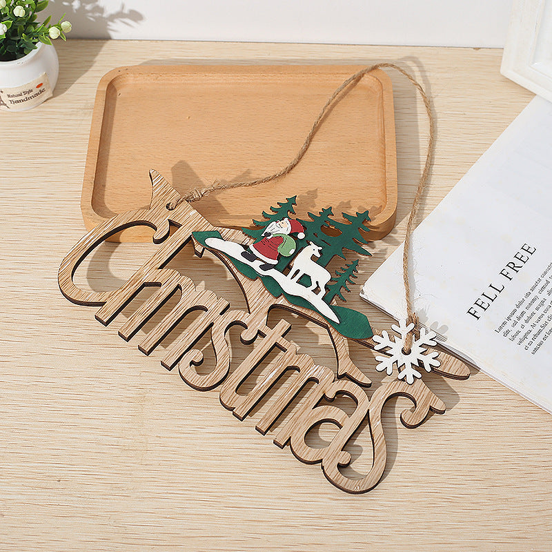 Festive Wooden Christmas Door Pendant