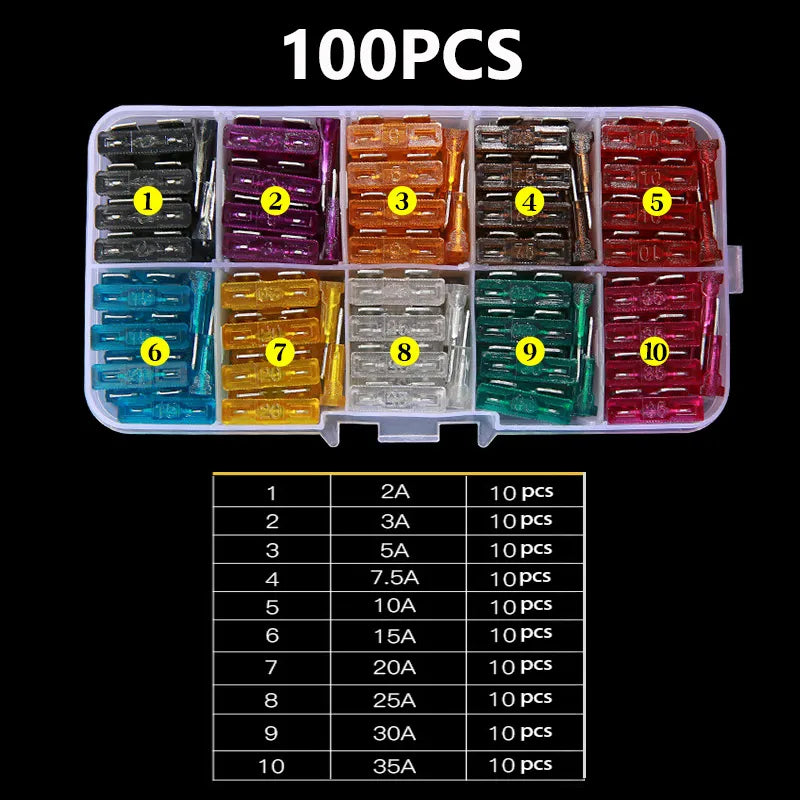 100-Piece Automotive Fuse Assortment Kit