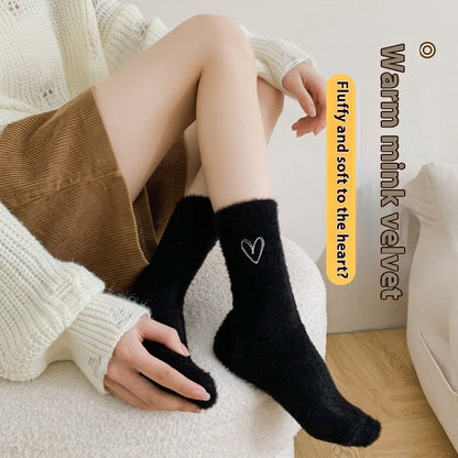 Women's Fuzzy Heart Embroidered Socks