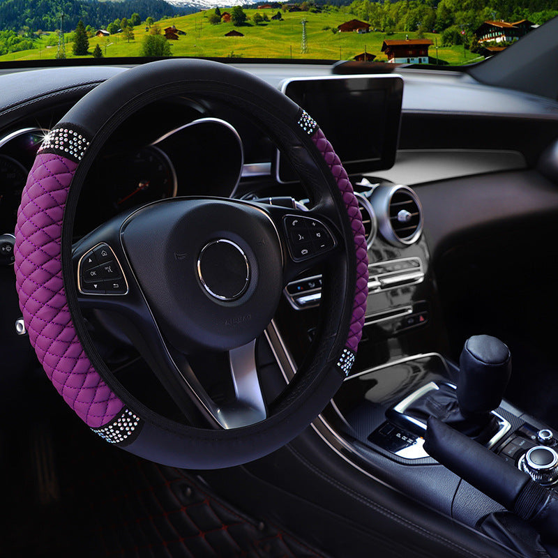 Leather Embroidered Steering Wheel Cover