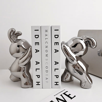 Contemporary Ceramic Rabbit Bookends